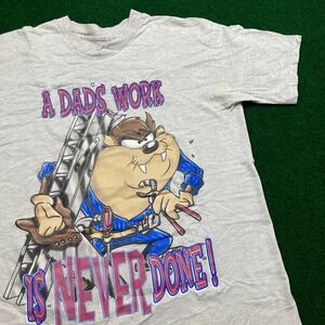 Vintage Looney Tunes Shirt Mens M Gray 1998 Tasmanian Devil A Dads Work 90s Tee